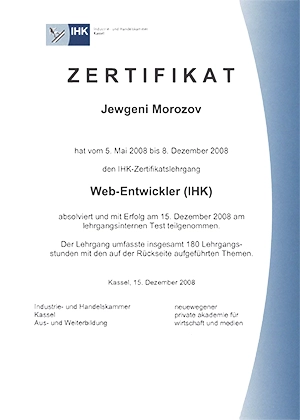 Vorschaubild IHK Zertifikat Web-Entwickler